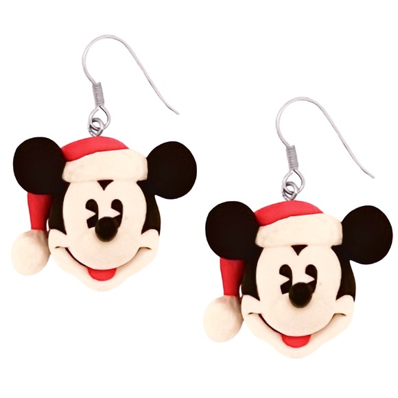 DISNEY • Vintage Mickey & Co. Hallmark Disneyland Mickey Mouse Santa Earrings - Picture 1 of 3